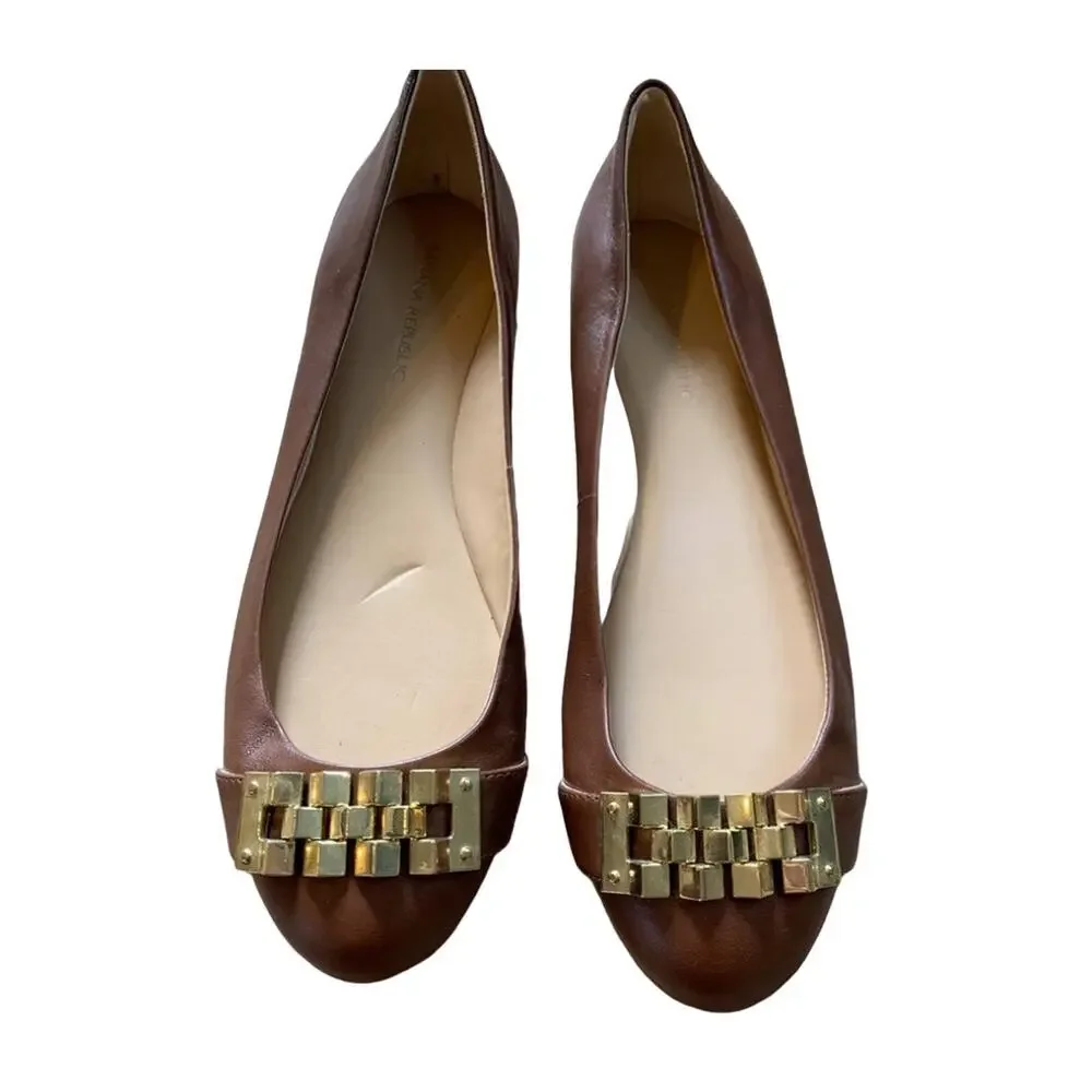 Banana Republic Chunky Buckle Detail Ballet Flats Round Toe Brown